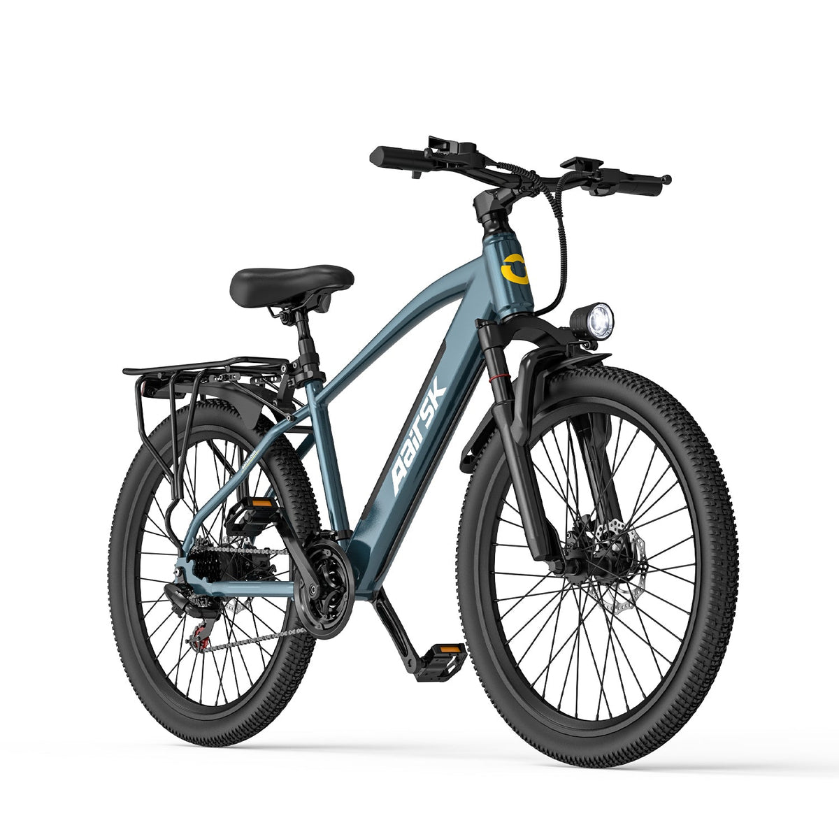 Electric bicycle with brand logo on a white background