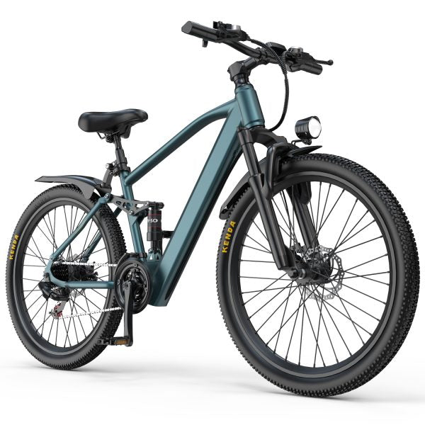 Teal electric bicycle on a white background