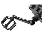 A close-up of a black bicycle pedal and crank arm assembly against a plain white background.
