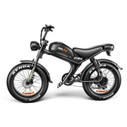 Black electric bike with Kenda tires on a white background
