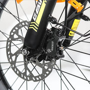 Close-up of a bicycle wheel with disc brake system