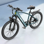 Electric bicycle with brand logo on a light blue background
