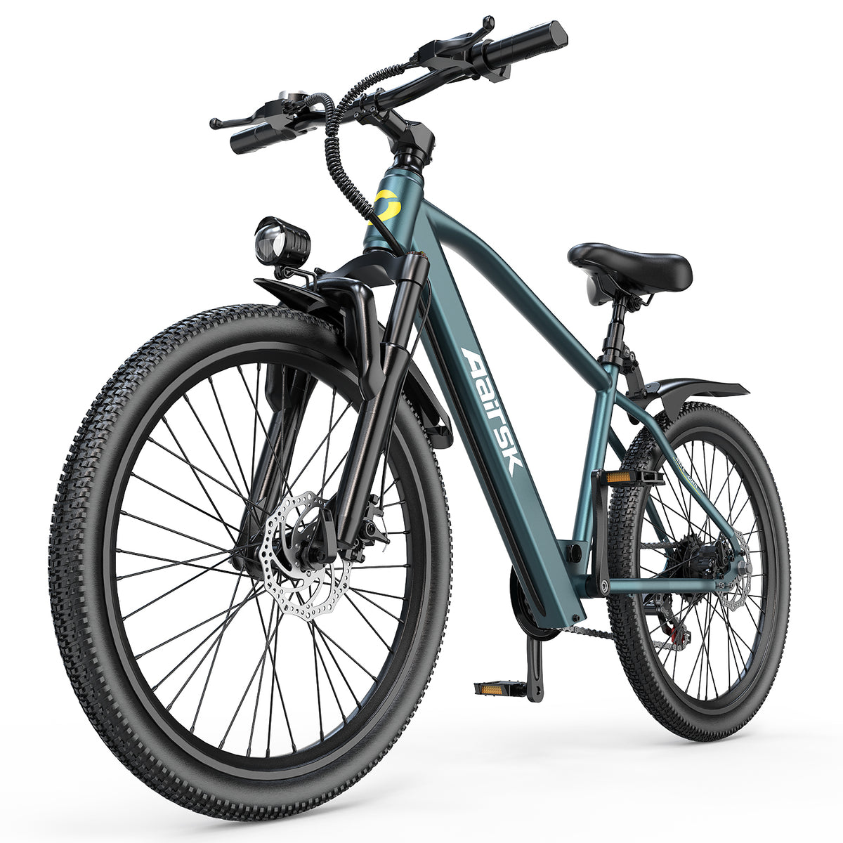 Electric bicycle with a brand logo on a white background