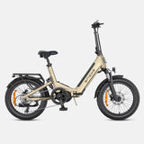 A 20-inch folding electric bicycle with a beige frame and black components, shown from a side profile on a light gray background. The brand name 'Engwe' is visible on the frame.