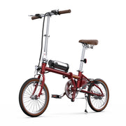 Red folding bicycle on a white background