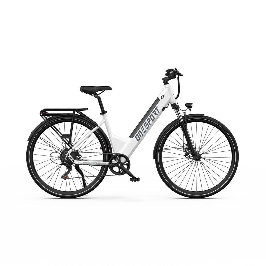 White electric bike with black accents on a white background