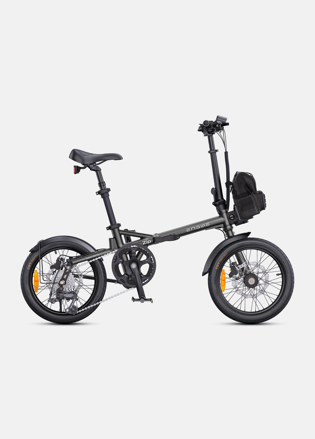 Green folding bicycle on a white background