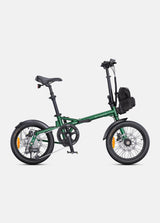 Green folding bicycle on a white background